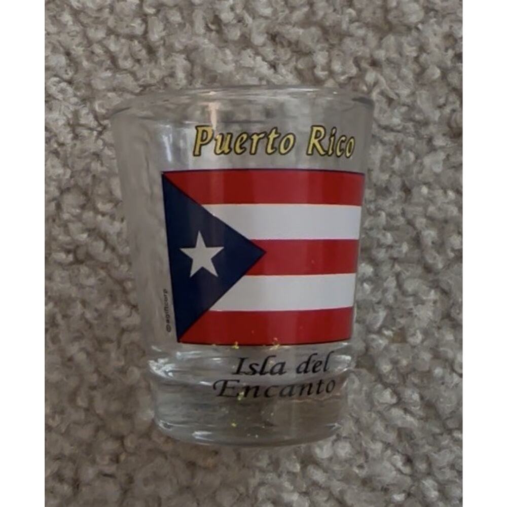 Puerto Rico Flag Souvenir Shot Glass Isla del Encanto Vintage Collectible